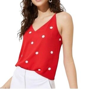 LOFT Red Polka Dot Strappy Tank Blouse Cami Top Womens Small Petite
